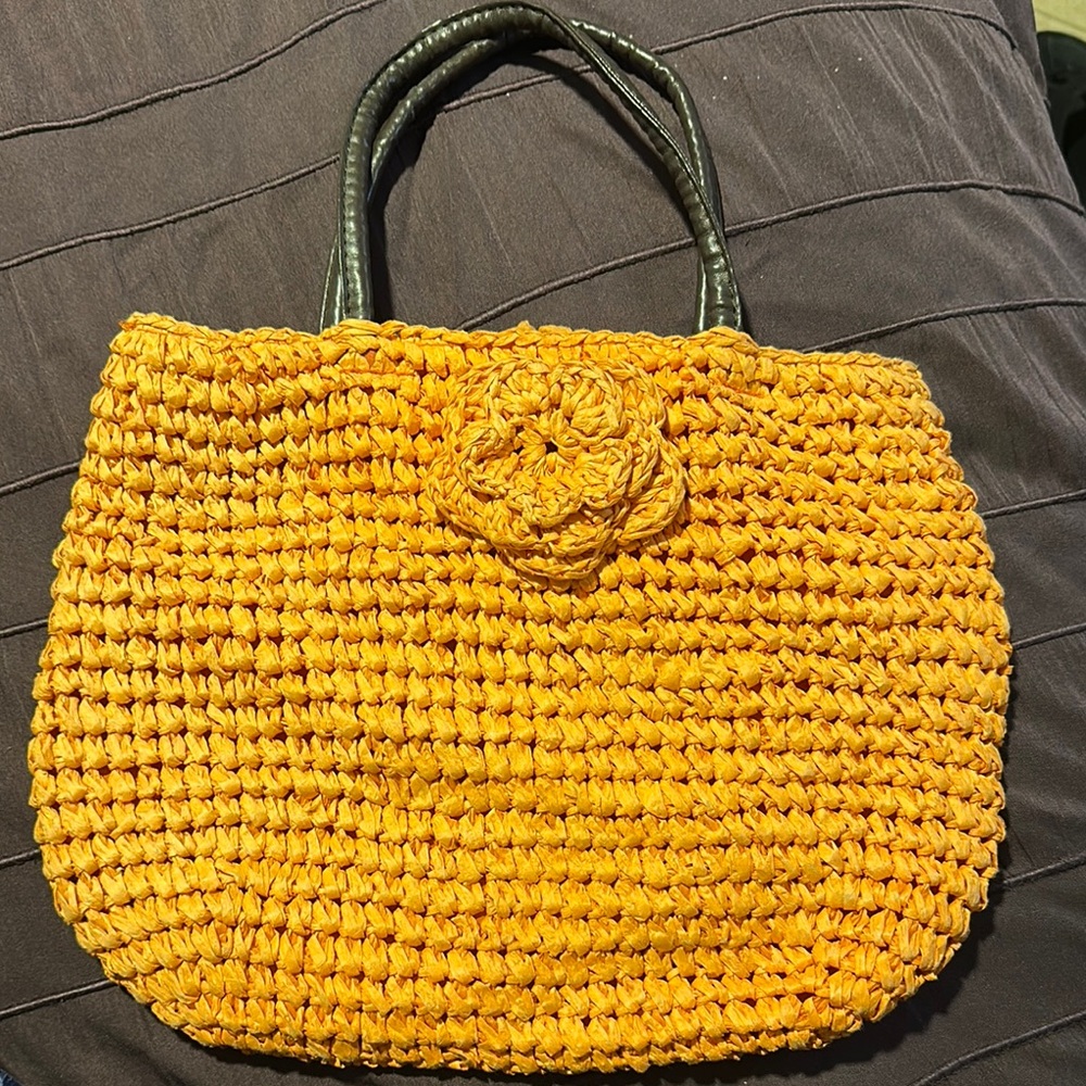 Neiman Marcus Orange Tote Bag with Chunky Weave